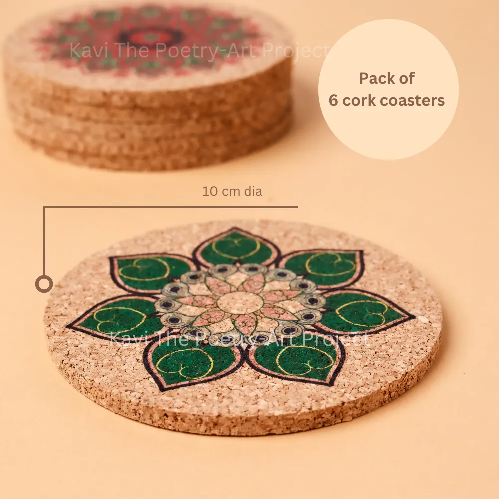 Colorful Mandala cork coasters (Set of 6)