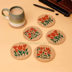 Cork Floral Table Coasters (Set Of 6)