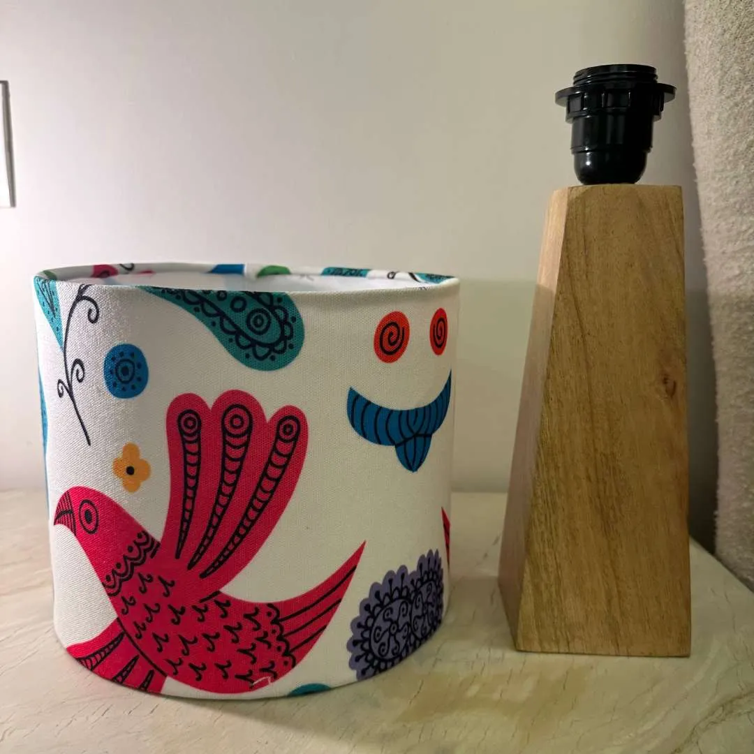 Kavi Birds Wooden Shade Lamp (Square Base)