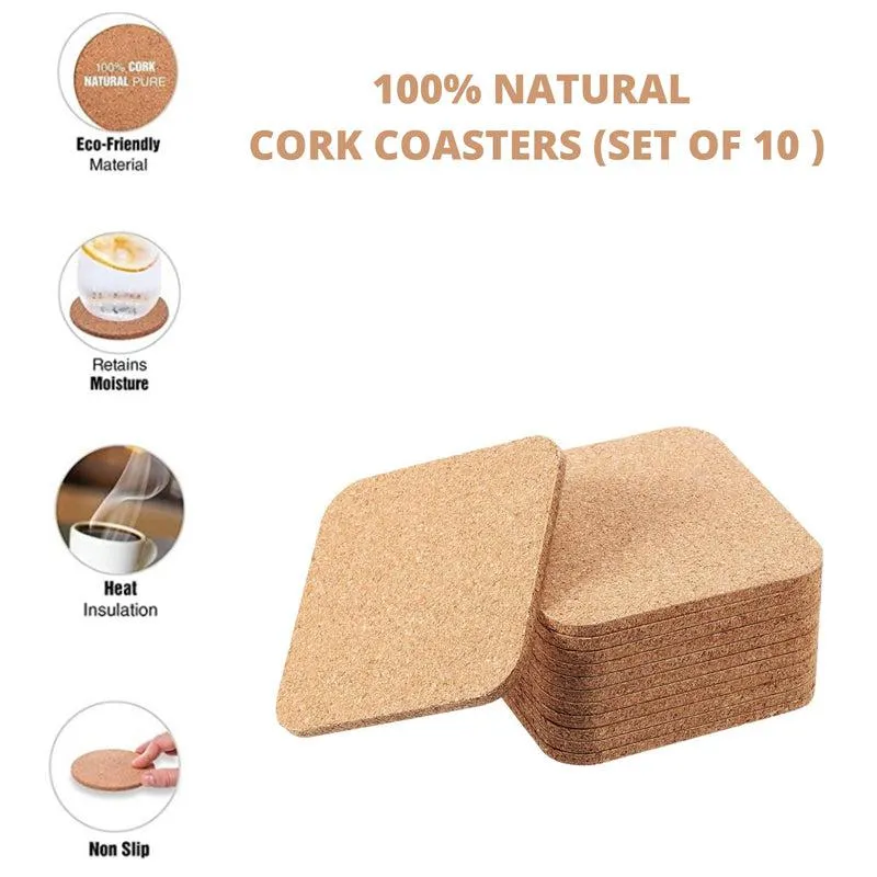 Kavi Square Cork  Coasters (Set of 10)