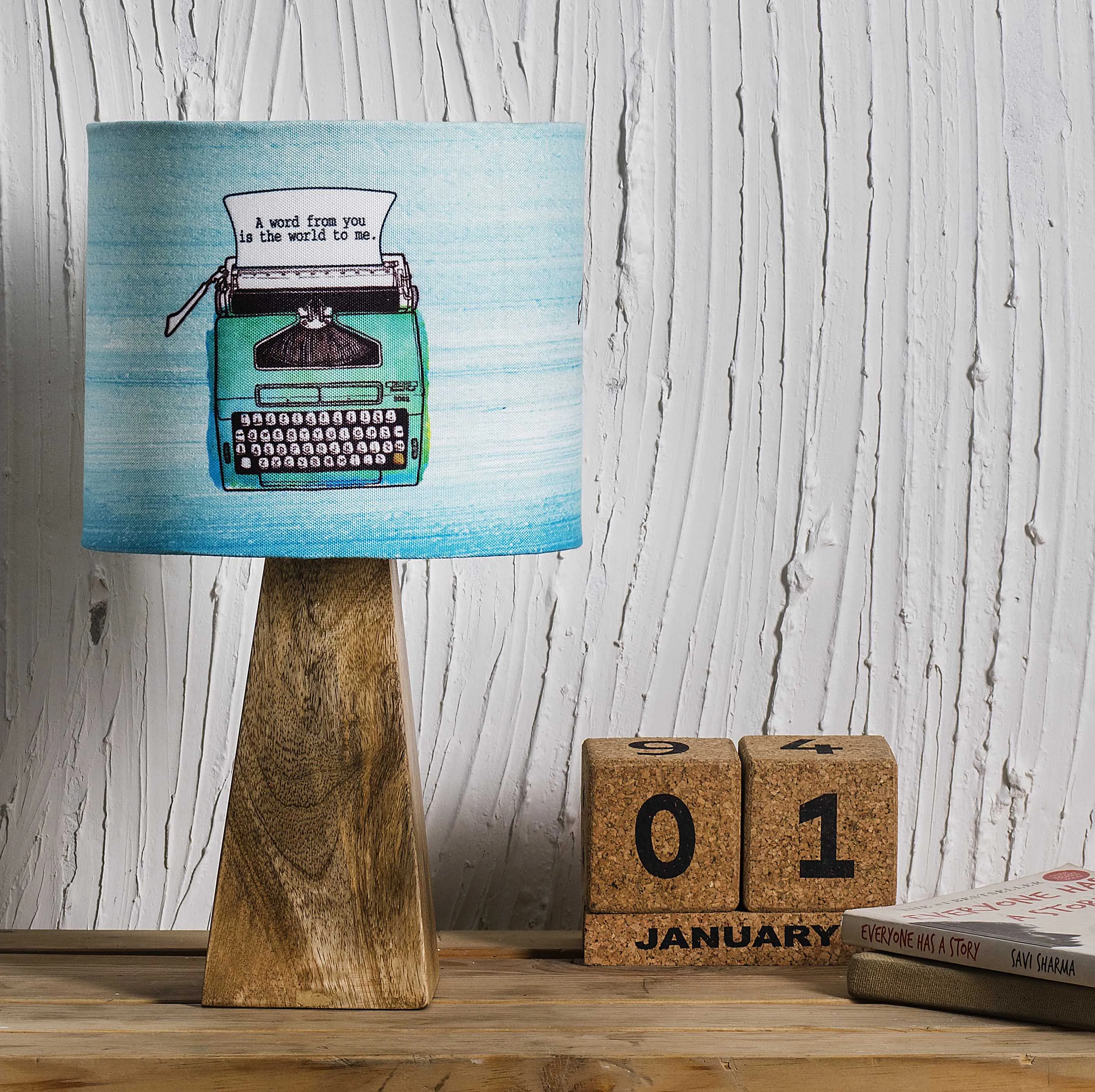 Kavi Typewriter Wooden Shade Lamp (Square Base)