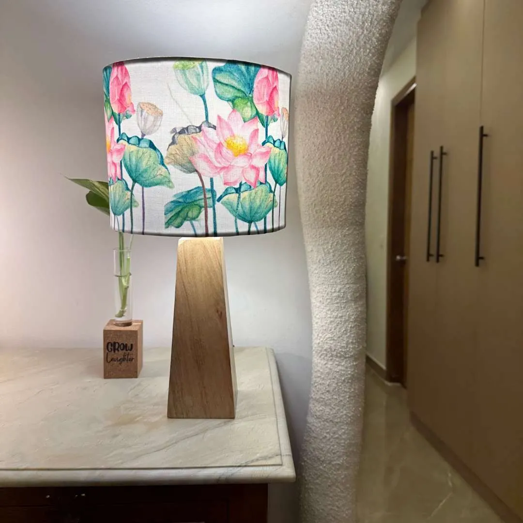 Lotus Wooden Shade Lamp (Square Base)
