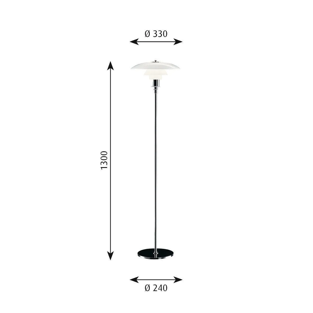 Louis Poulsen Ph 31/2 21/2 Floor Lamp High Gloss Chrome Plated