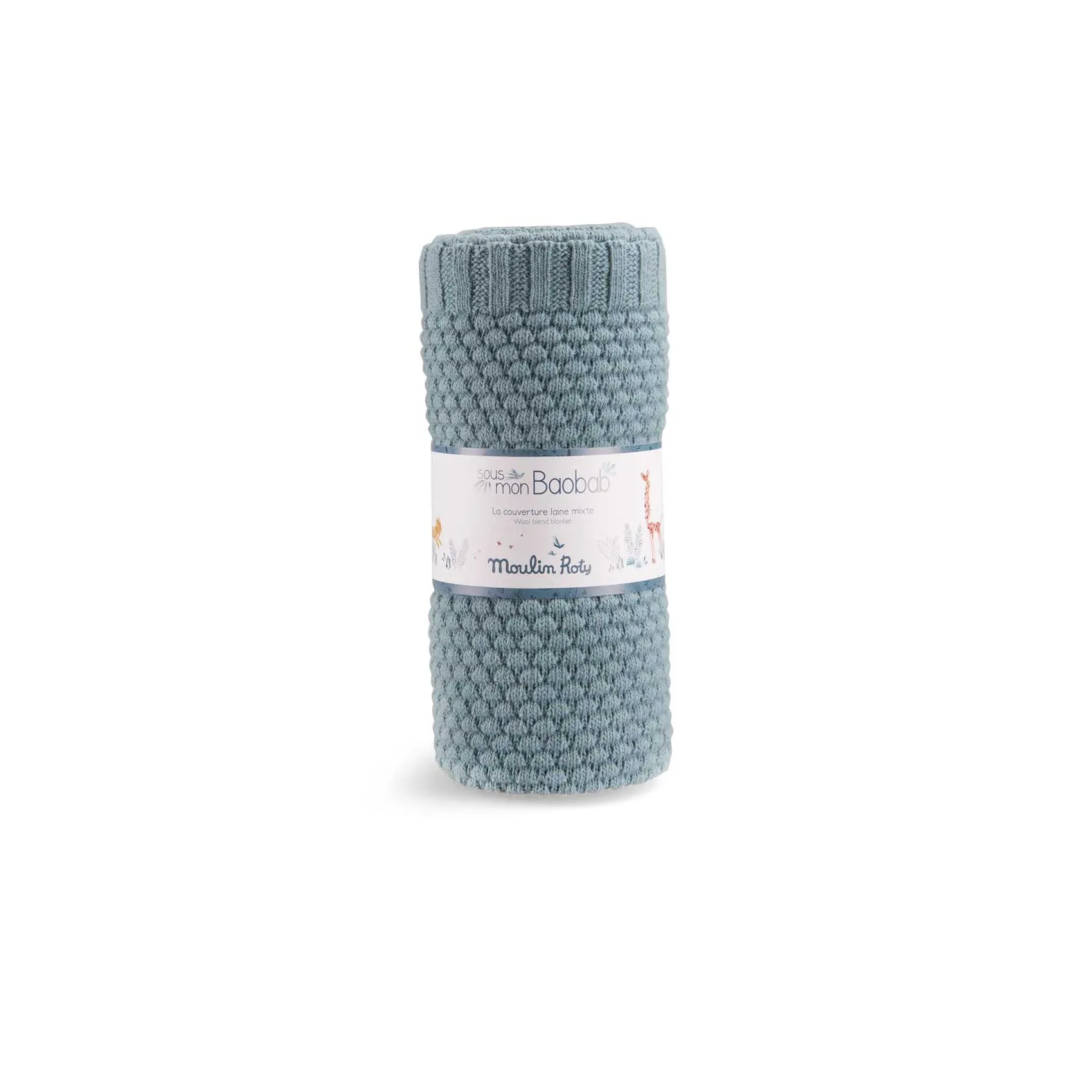 Moulin Roty Sous Mon Baobab Blue Mixed Wool Blanket