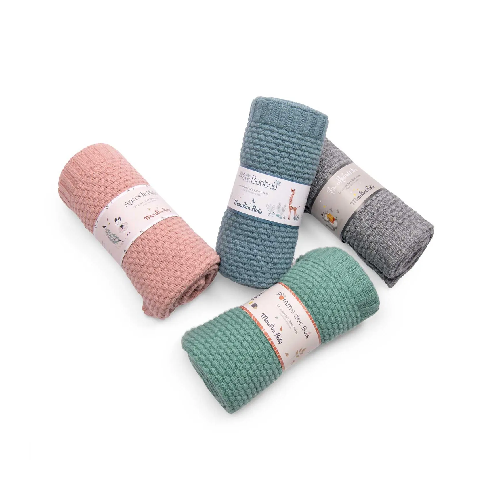 Moulin Roty Sous Mon Baobab Blue Mixed Wool Blanket