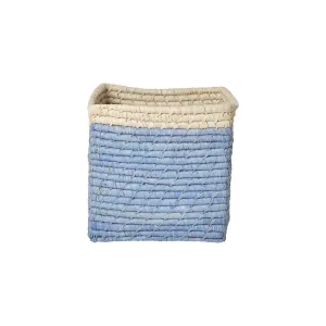 Rice DK Raffia Basket without Handles in Blue with Nature Border