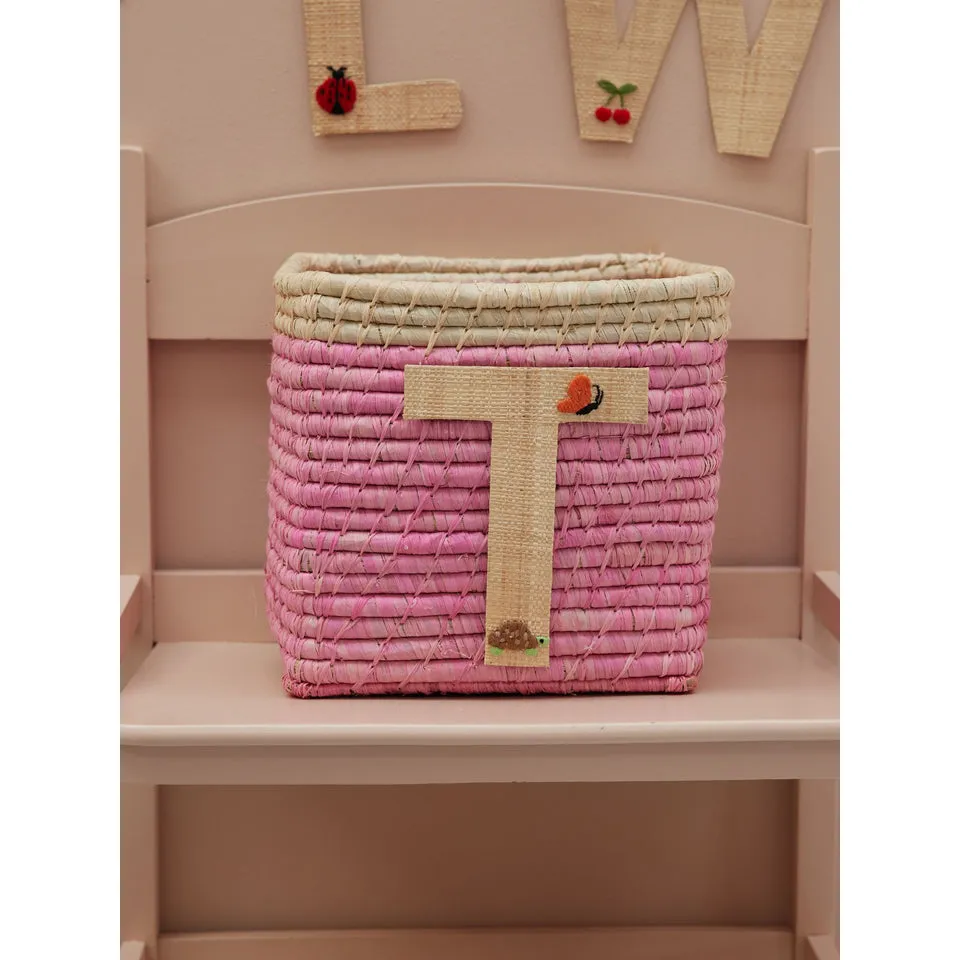 Rice DK Raffia Sticker Letter in Nature With Butterfly and Turtle Embroidery - T