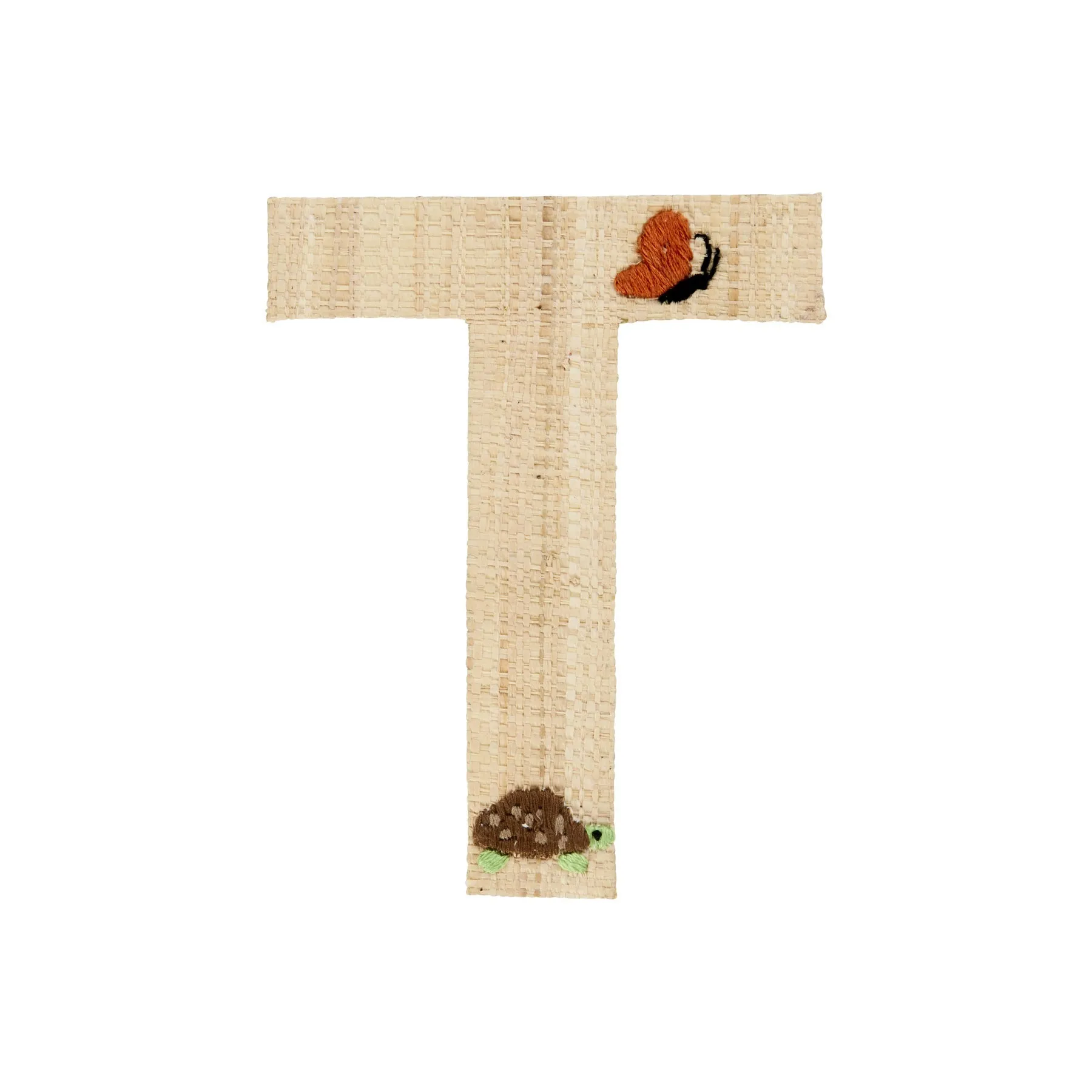 Rice DK Raffia Sticker Letter in Nature With Butterfly and Turtle Embroidery - T