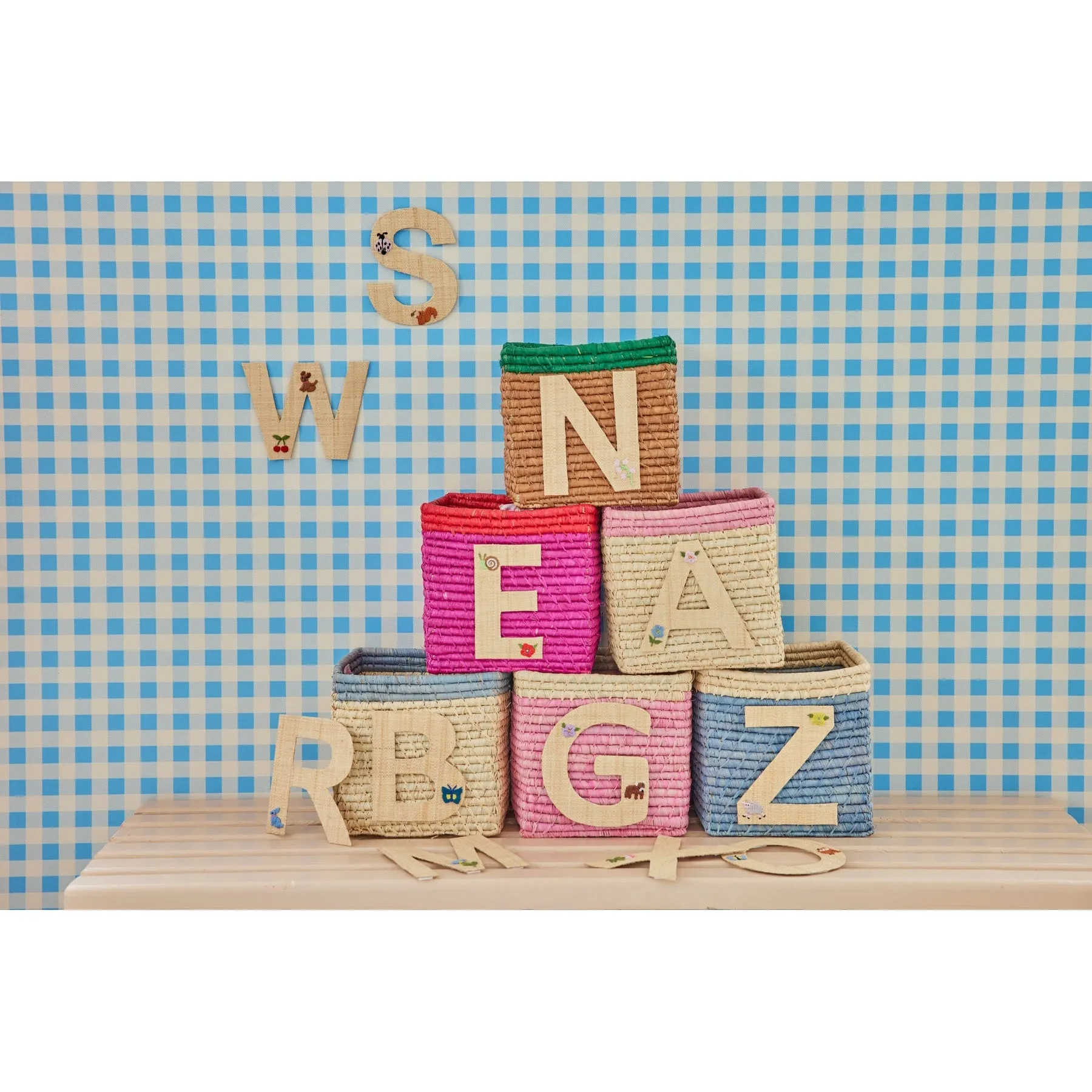 Rice DK Raffia Sticker Letter in Nature with Cherry and Dog Embroidery - W