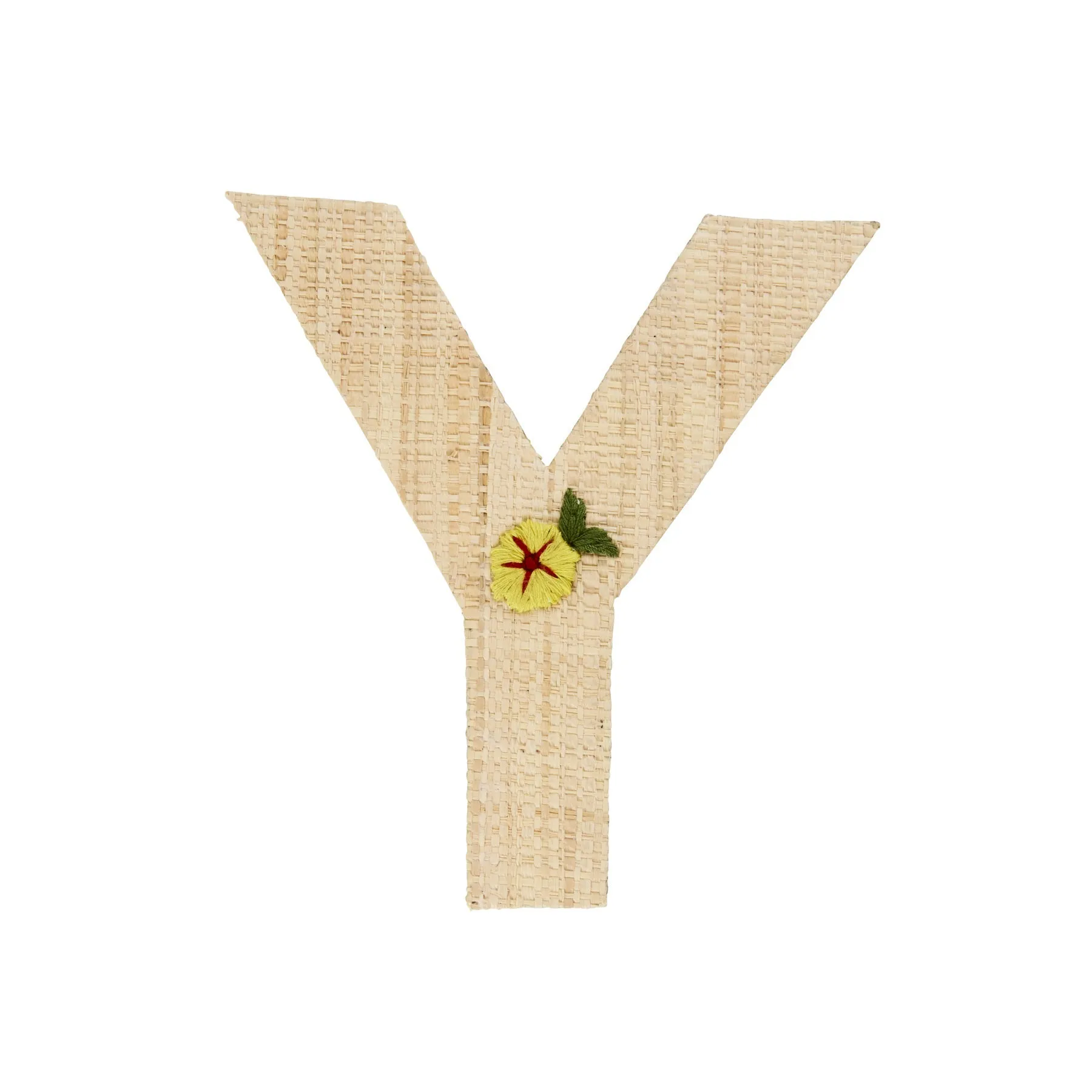Rice DK Raffia Sticker Letter in Nature with Flower Embroidery - Y