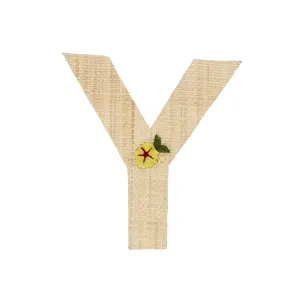 Rice DK Raffia Sticker Letter in Nature with Flower Embroidery - Y