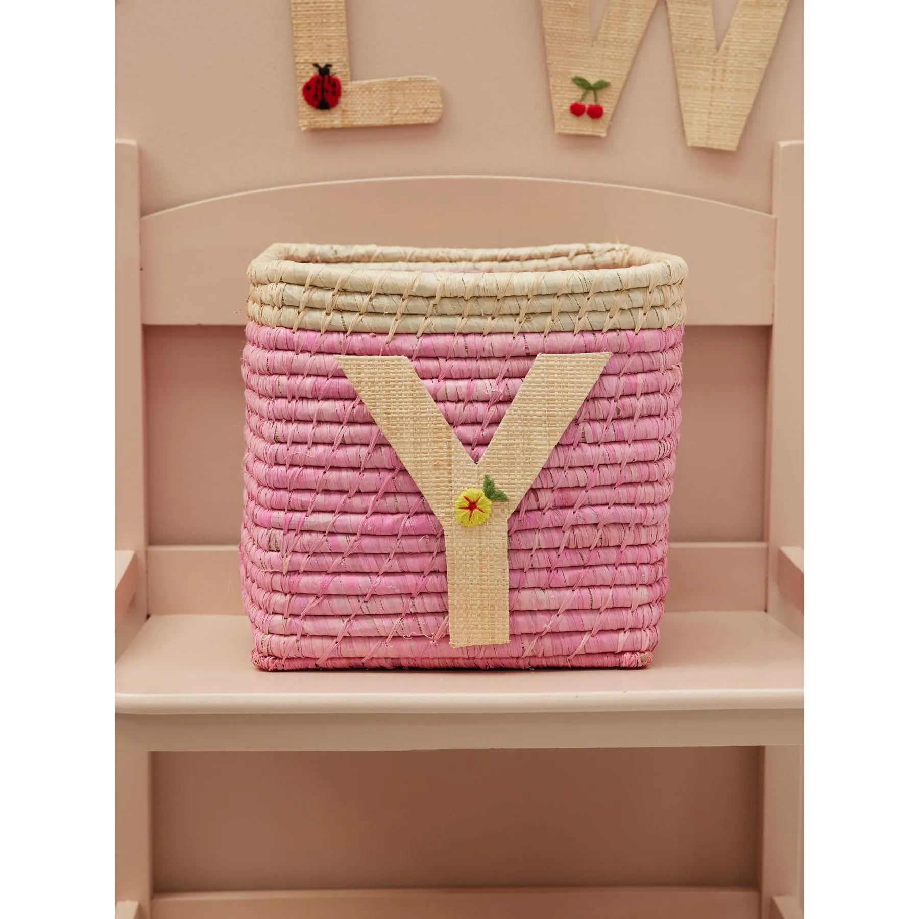 Rice DK Raffia Sticker Letter in Nature with Flower Embroidery - Y