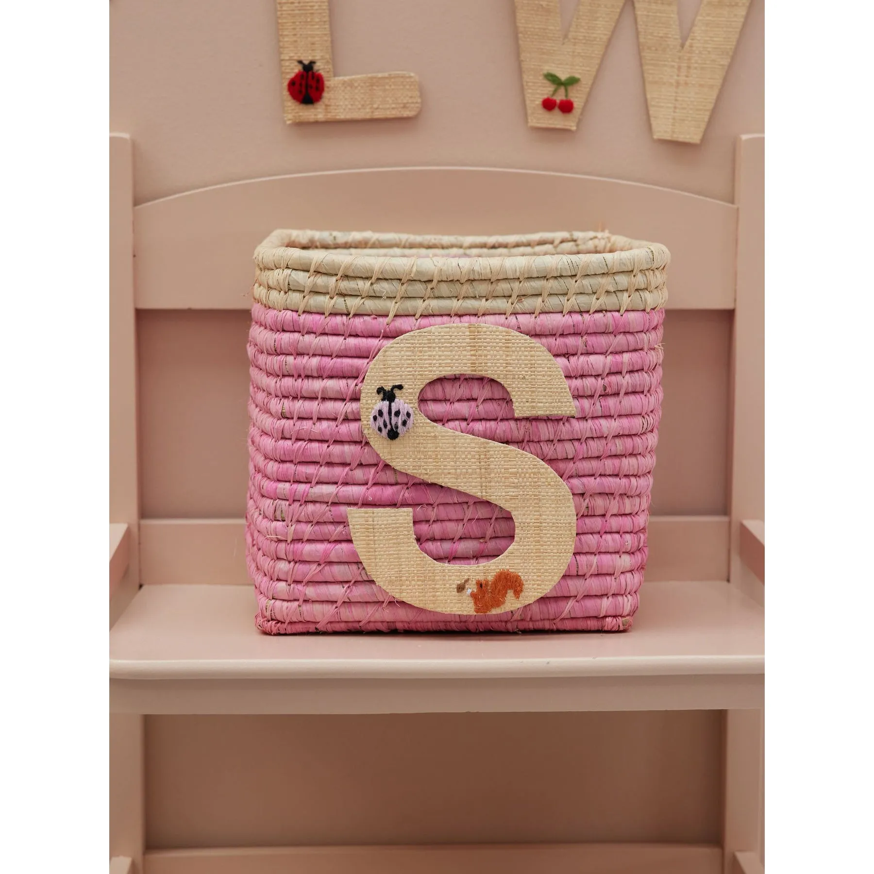 Rice DK Raffia Sticker Letter in Nature with Ladybug and Squirrel Embroidery - S