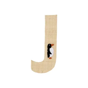 Rice DK Raffia Sticker Letter in Nature with Penguin Embroidery - J