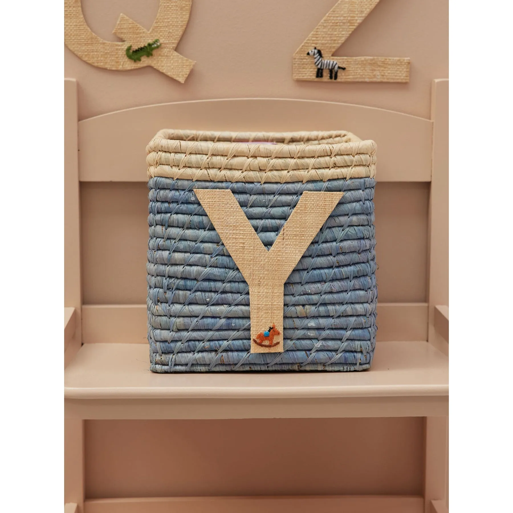 Rice DK Raffia Sticker Letter in Nature with Rocking Horse Embroidery - Y