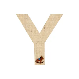 Rice DK Raffia Sticker Letter in Nature with Rocking Horse Embroidery - Y