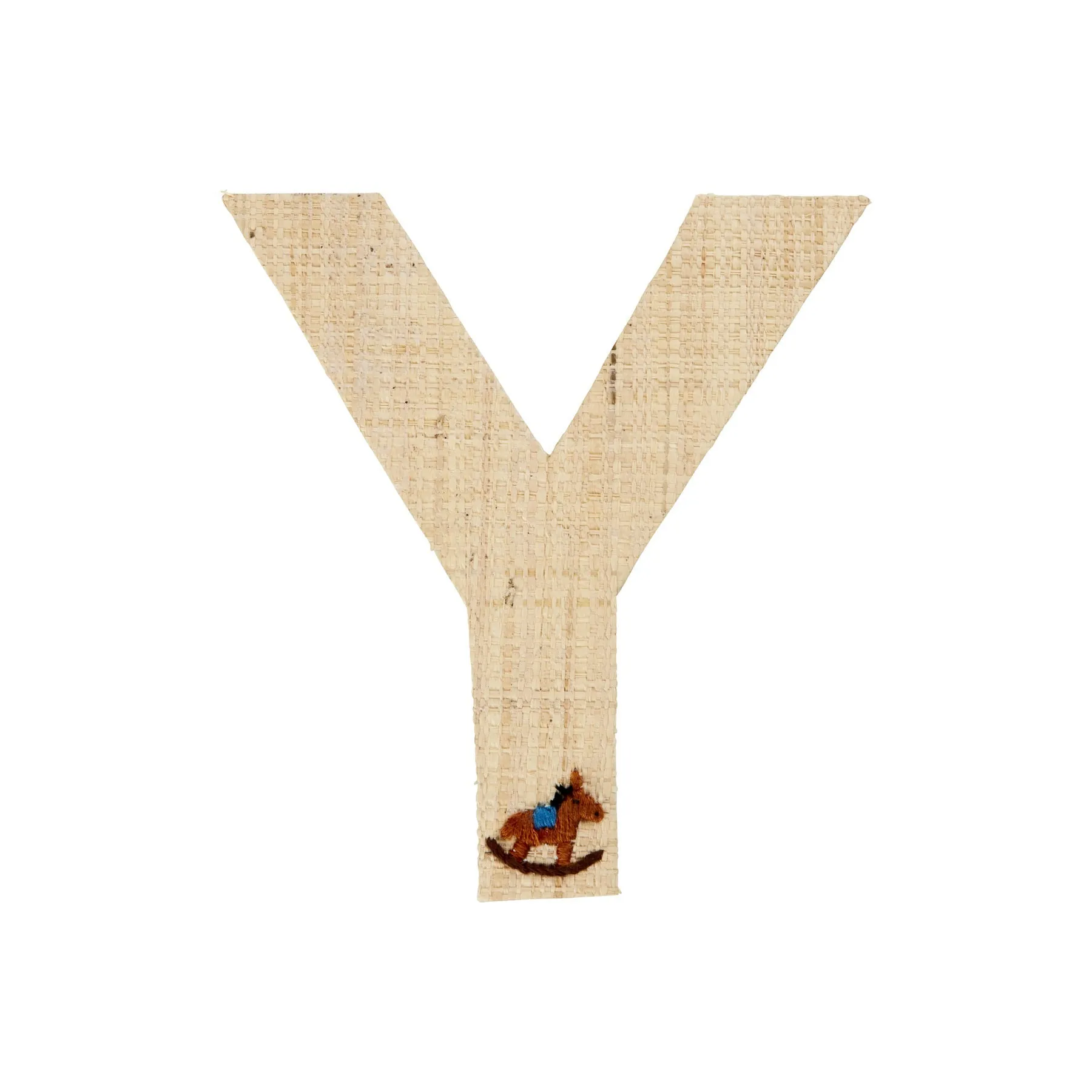 Rice DK Raffia Sticker Letter in Nature with Rocking Horse Embroidery - Y
