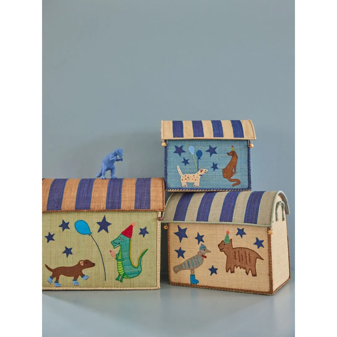 Rice DK Raffia Toy Baskets with Blue Party Animal Theme