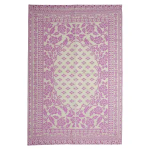 Rice DK Recycled Plastic Carpet with Pink Design with Flower Borders - Large