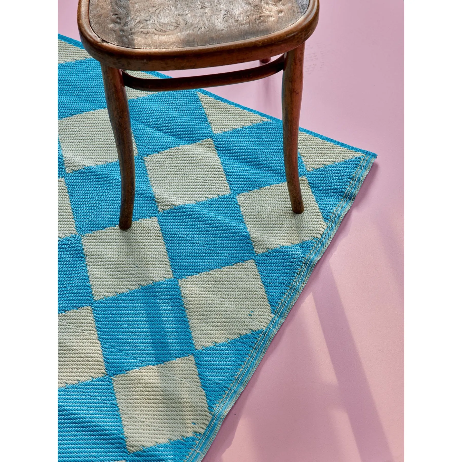 Rice DK Recycled Plastic Runner with Blue Harlequin Checkers