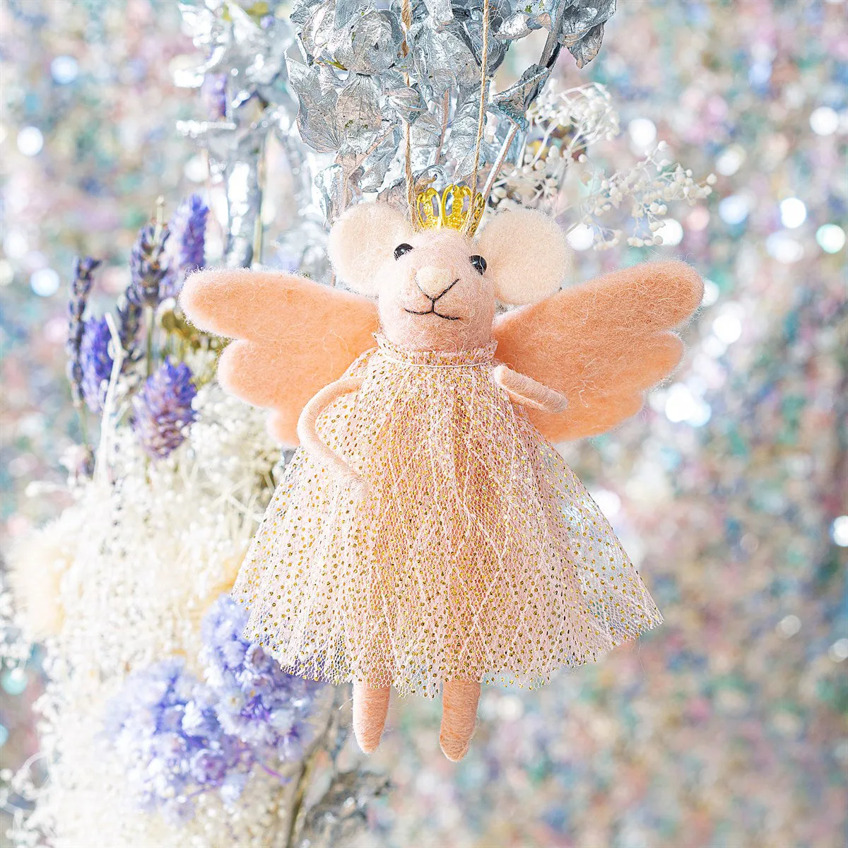 RJB Stone Pink Princess Fairy Mouse Felt Hanging Decoration