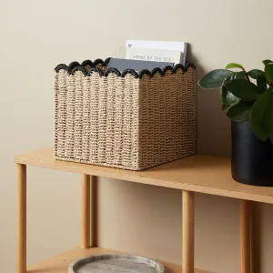 Scalloped Black Tip Cube Basket Mocka
