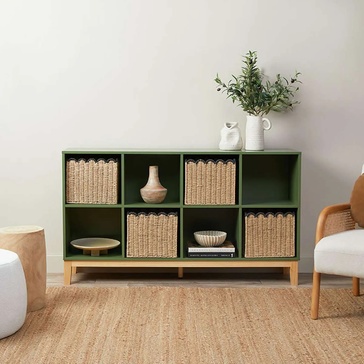 Scalloped Black Tip Cube Basket Mocka