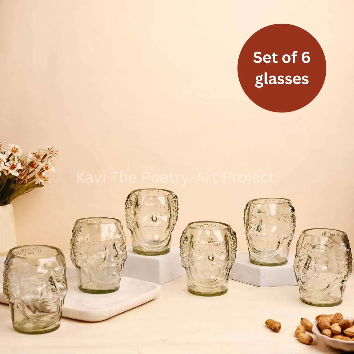 Small Old Monk Face Glasses 300ML (Set of 6)