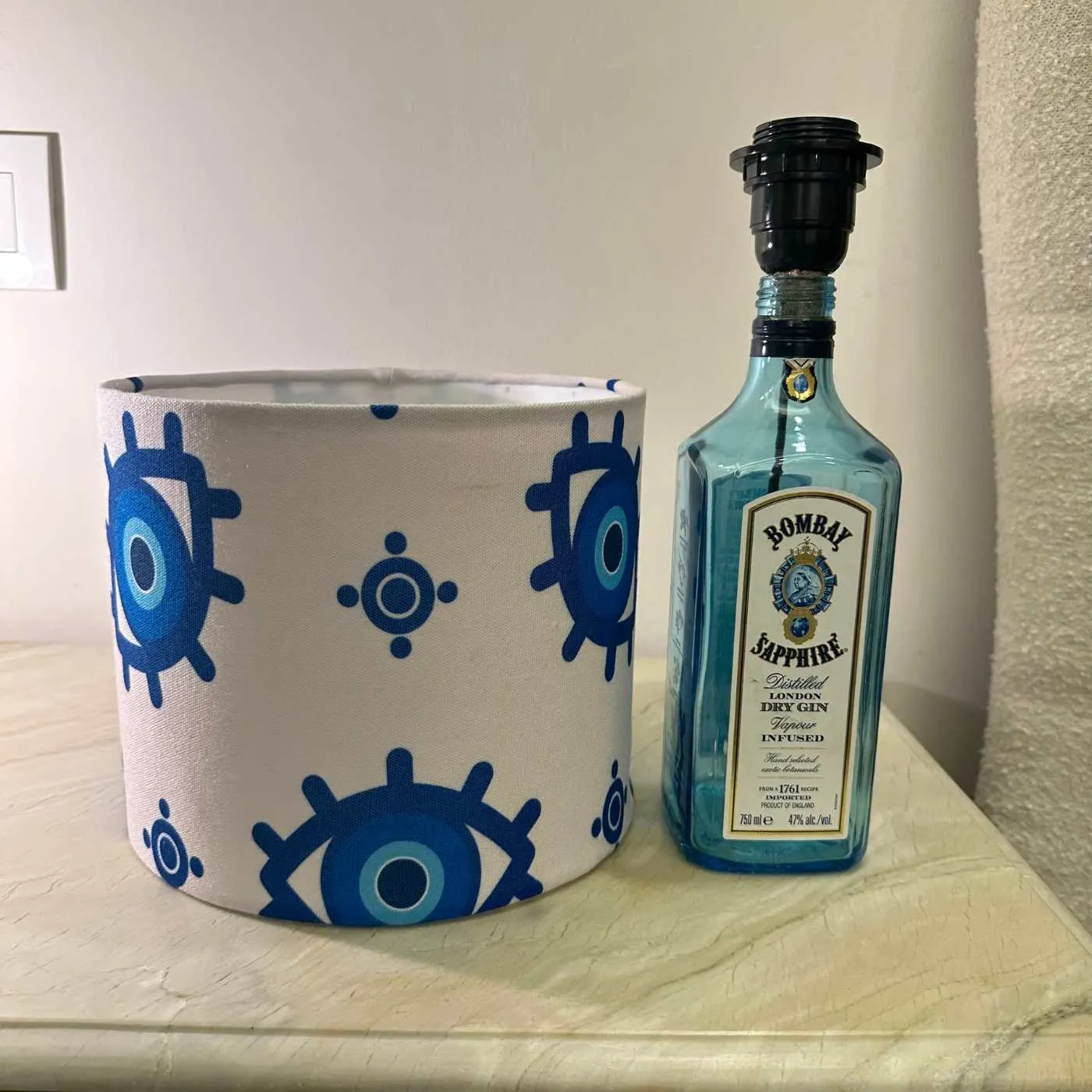 Upcycled Bombay Sapphire Bottle Shade Lamp